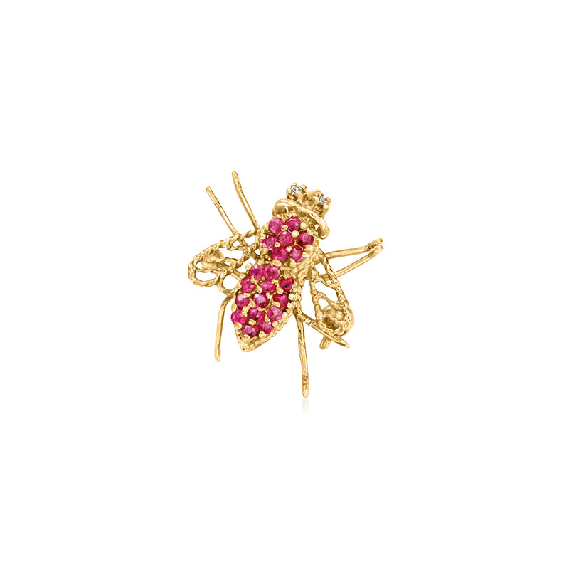 C. 1980 Vintage .30 ct. t.w. Ruby Bumblebee Pin/Pendant with Diamonds in 14kt Yellow Gold