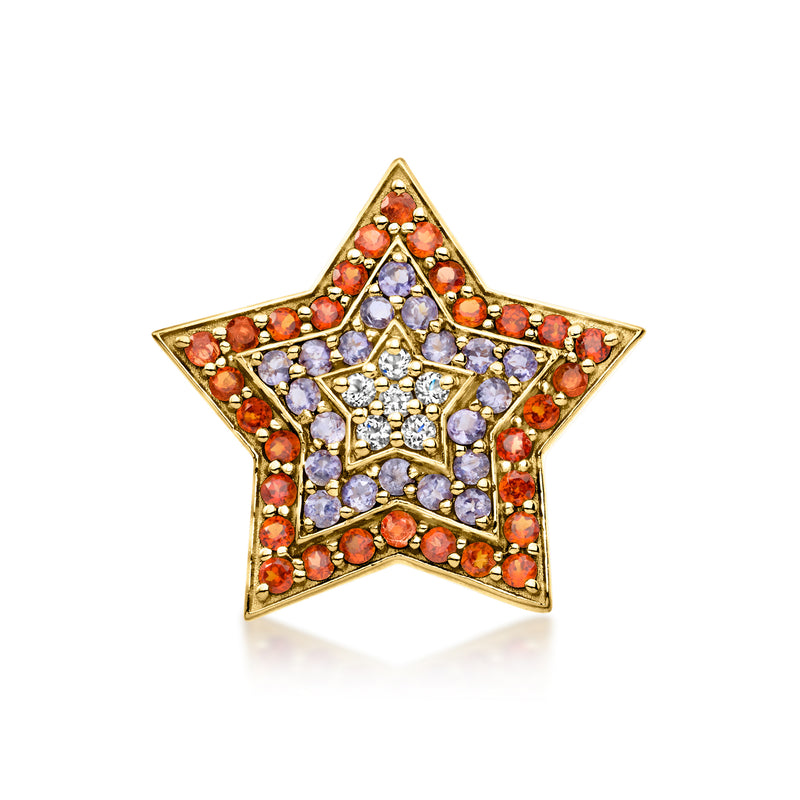 Star pin pendant with multicolor gemstones in gold over sterling