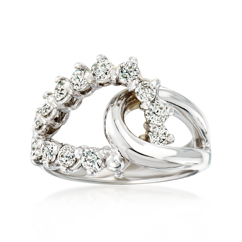 14kt white gold diamond interlocking-loop ring with round stones, open loop band