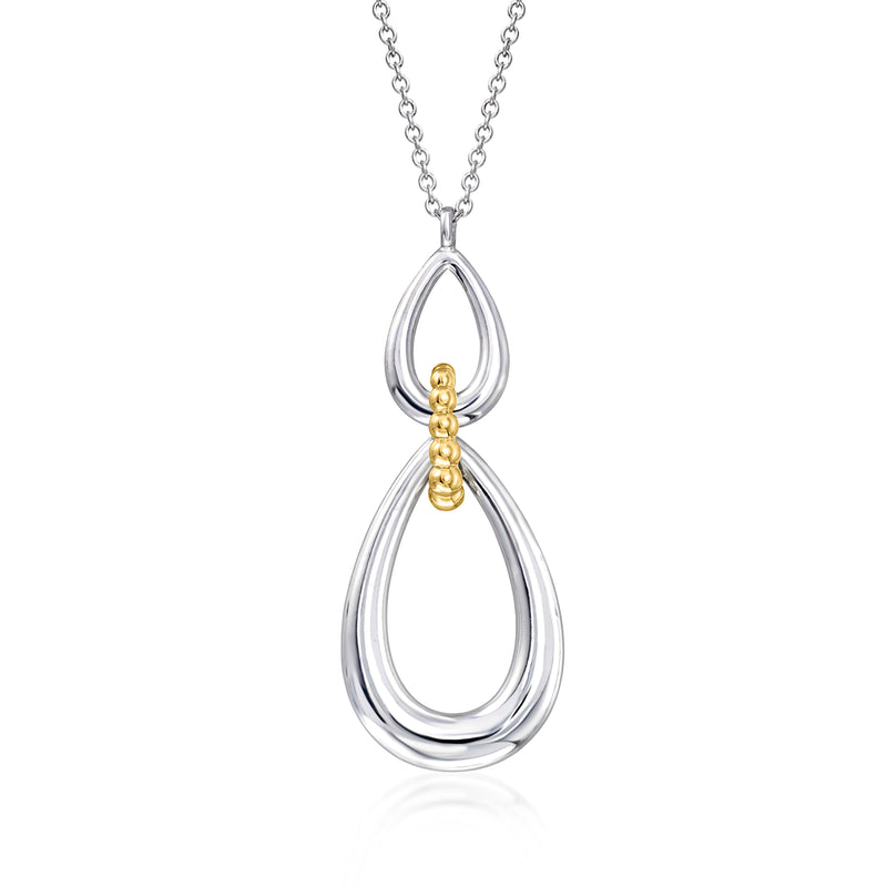 Sterling silver teardrop pendant necklace with yellow gold bead accents