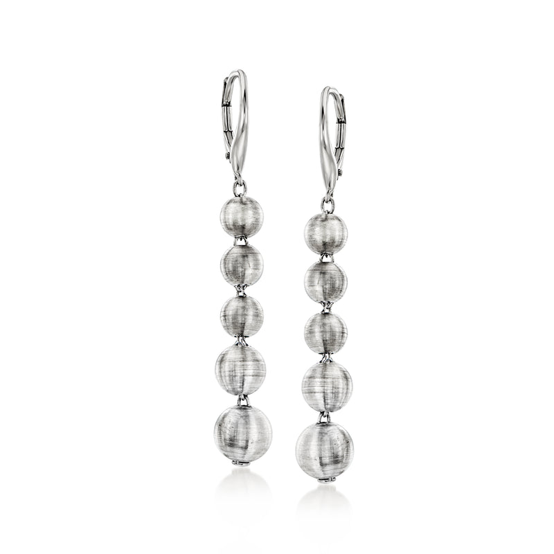 Sterling silver bead drop earrings with leverback, four round stacked beads