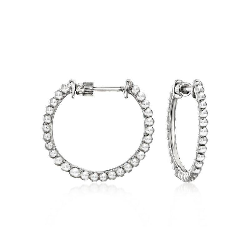 Sterling silver beaded hoop earrings, round hoops with ball details