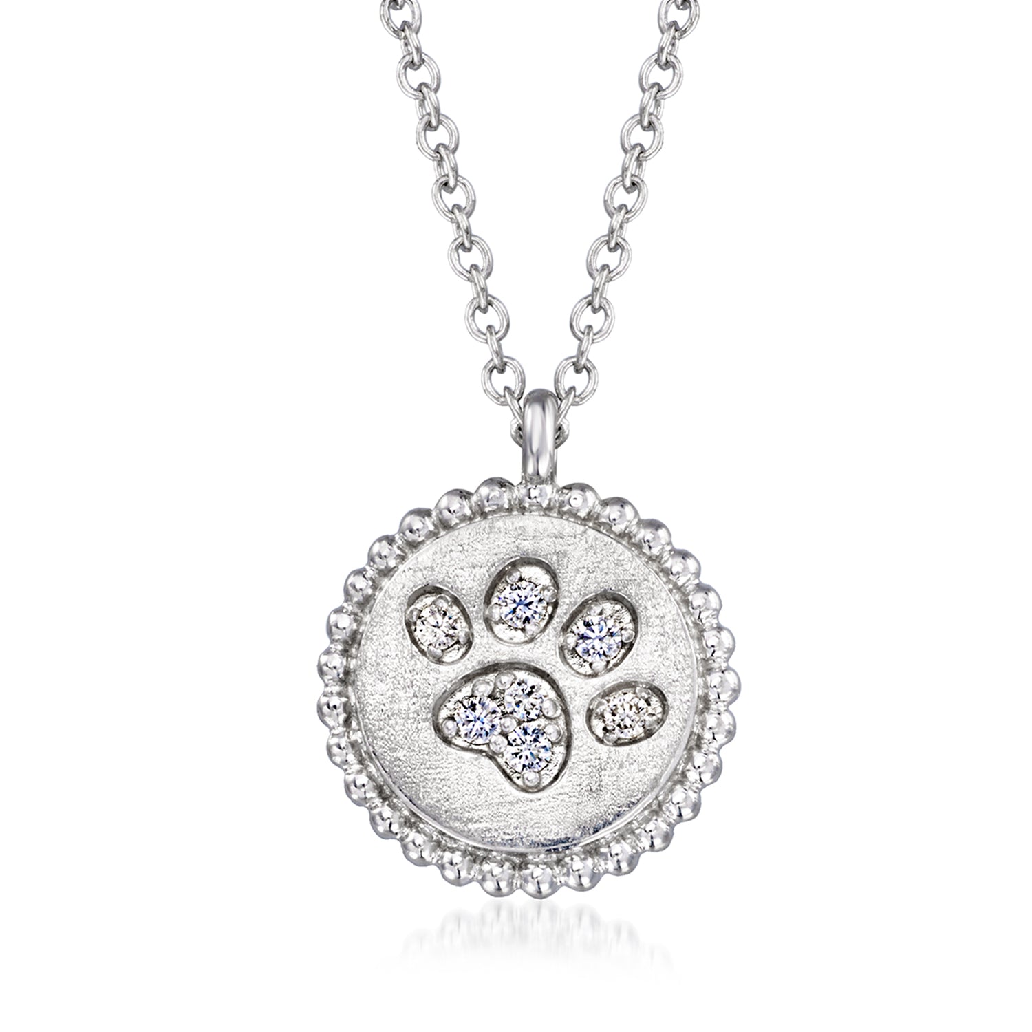 Gabriel & Co. Sterling Silver Paw Print Pendant Necklace with Diamonds