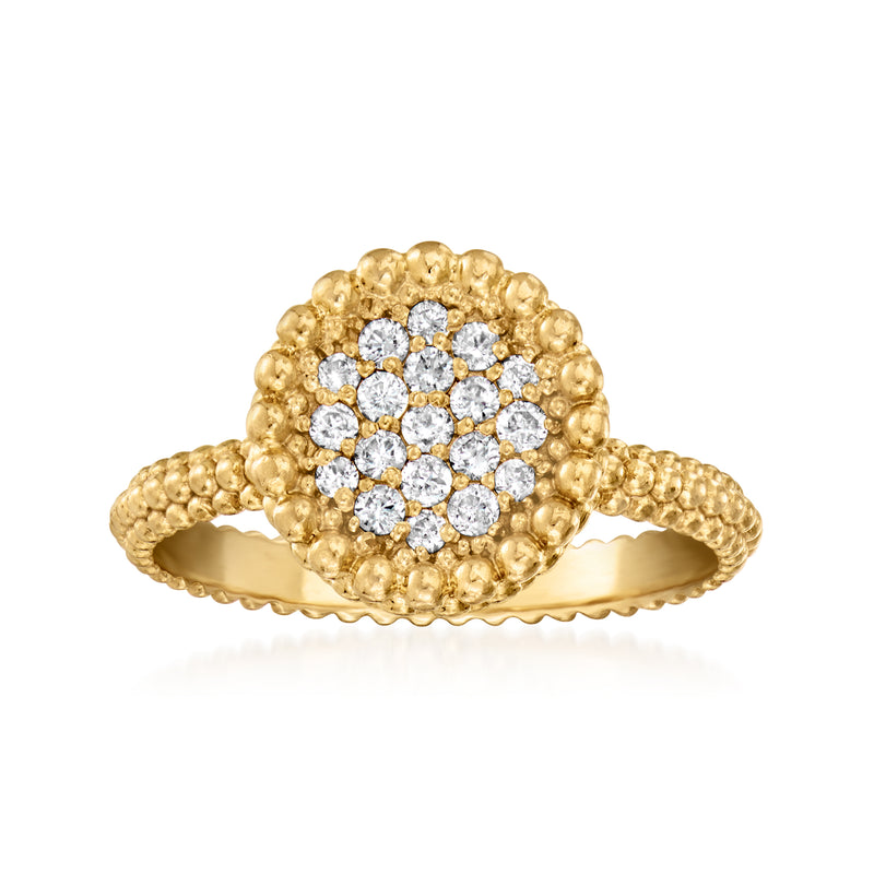 18k yellow gold diamond cluster beaded ring with round halo stones