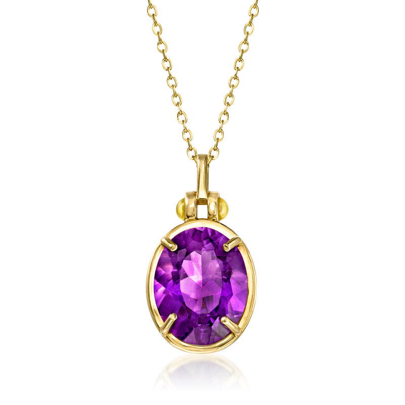 18kt yellow gold pendant necklace with oval amethyst gemstone in prong setting