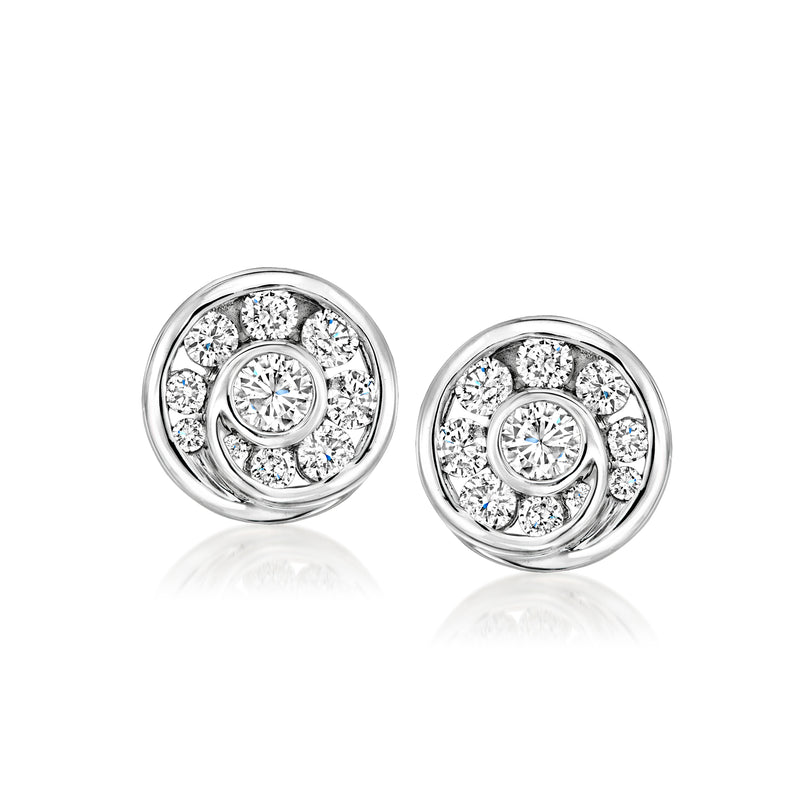 Vintage diamond swirl stud earrings in 18kt white gold