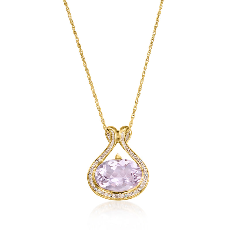 14kt yellow gold pendant necklace with teardrop amethyst and diamond halo, chain