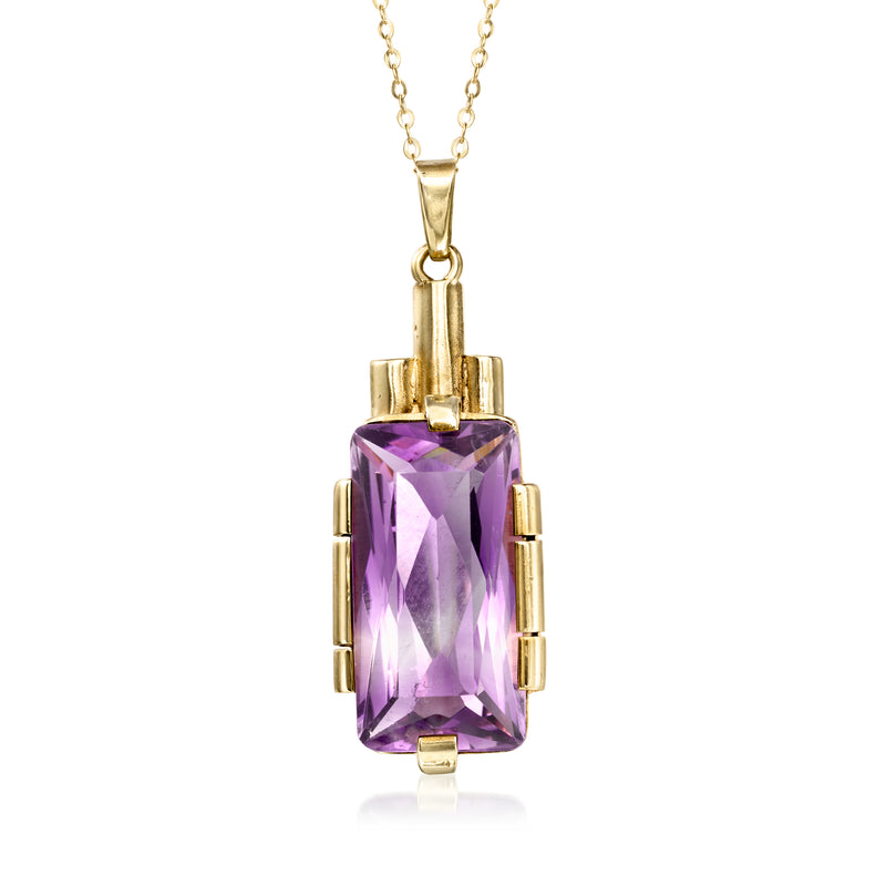 10kt yellow gold amethyst pendant necklace with rectangular purple gemstone