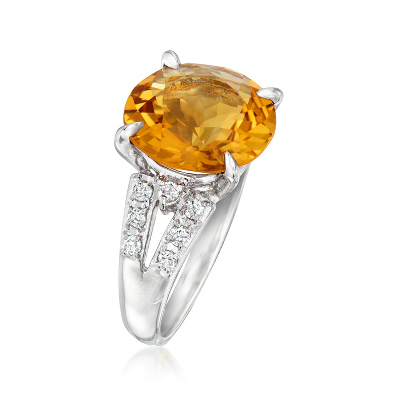 Platinum ring with oval citrine and diamond accents