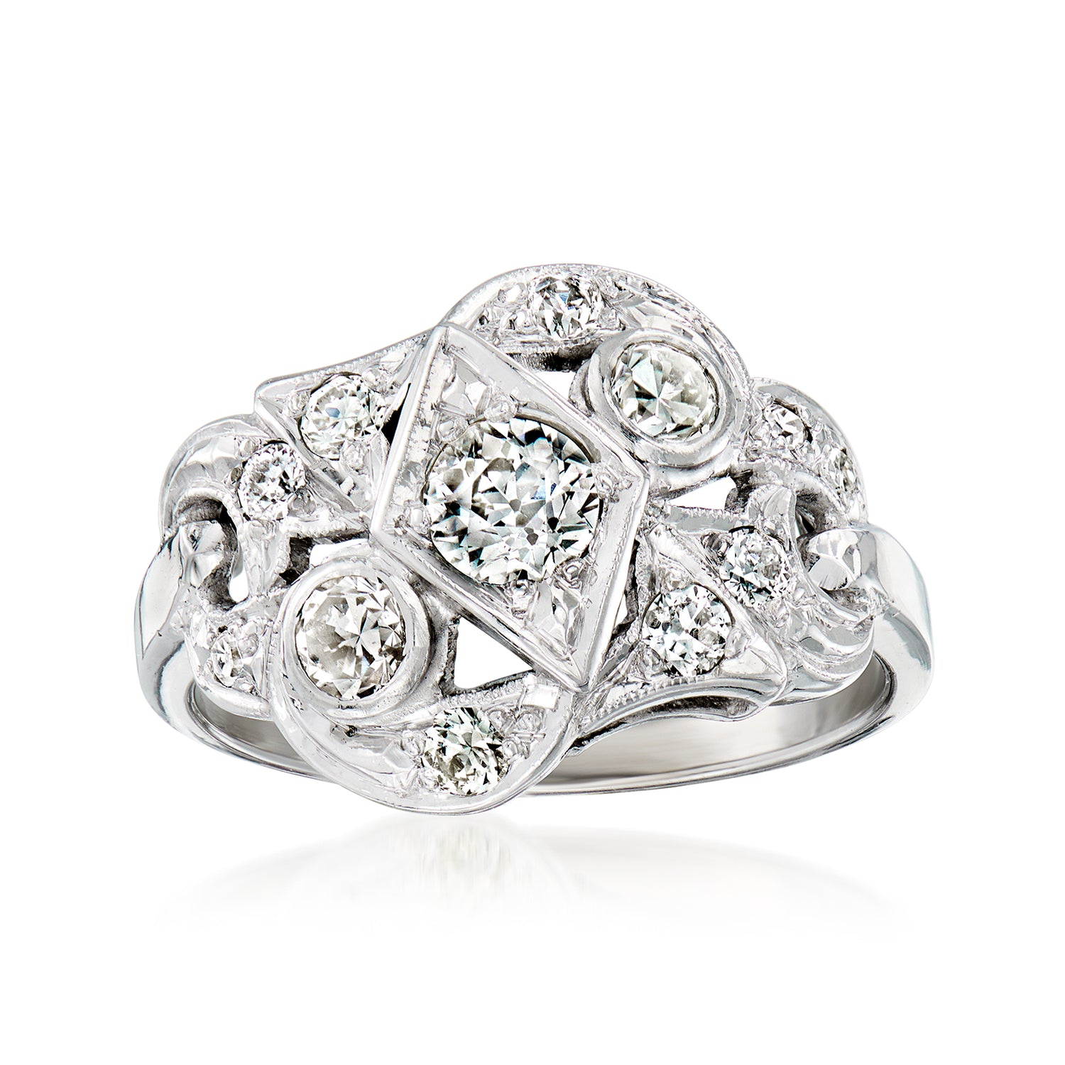 C. 1960 Vintage .80 ct. t.w. Diamond Geometric Ring in 14kt White Gold