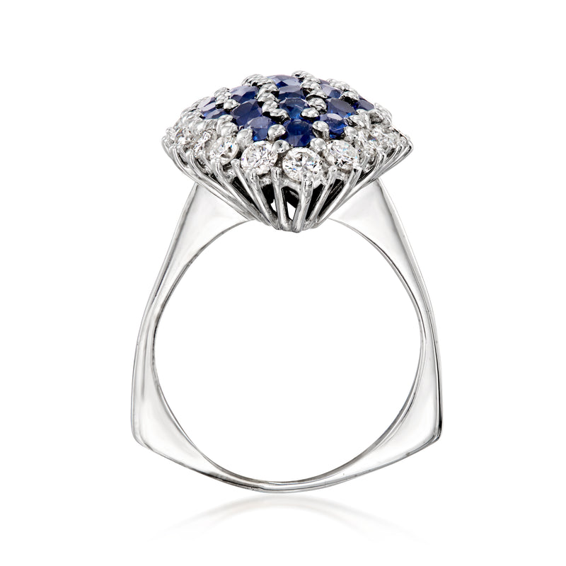 Navette sapphire and diamond ring, 18kt white gold prong-set blue center