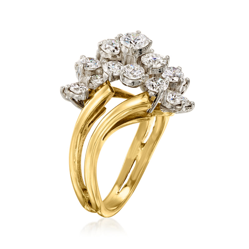 Side view of 18kt yellow gold diamond cluster ring with round brilliant-cut stones