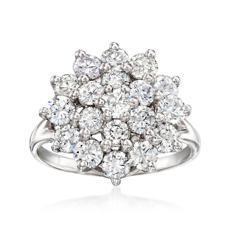10kt white gold diamond cluster ring with multiple round diamonds in floral setting