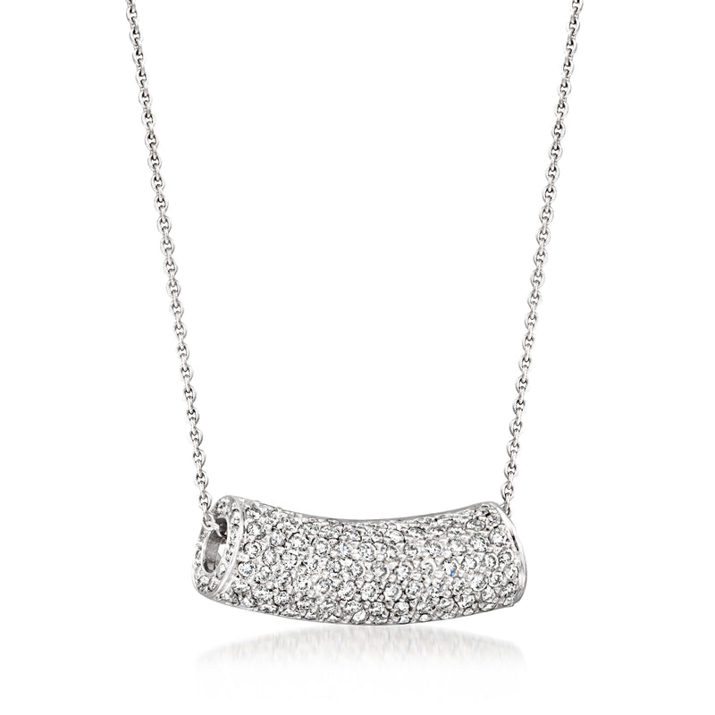 Diamond barrel pendant necklace with pavé-set barrel and chain in white gold
