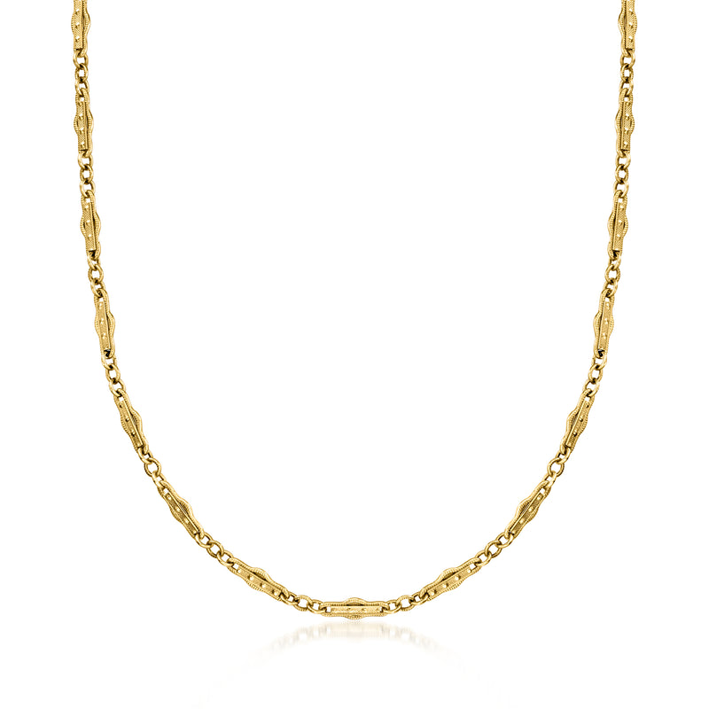 Vintage 14kt yellow gold fancy-link necklace with small curb-style links