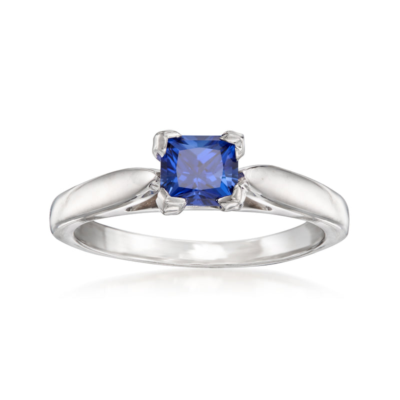 Vintage sapphire ring with square blue gemstone in platinum and white gold