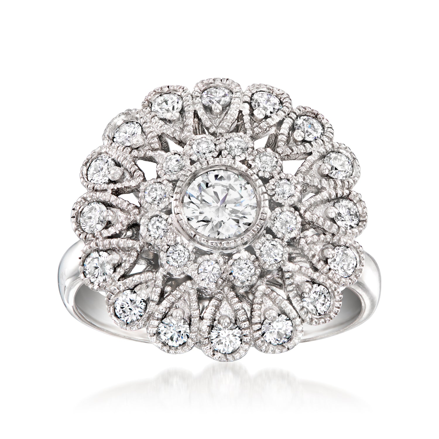 C. 1990 Vintage .75 ct. t.w. Diamond Flower Ring in 18kt White Gold