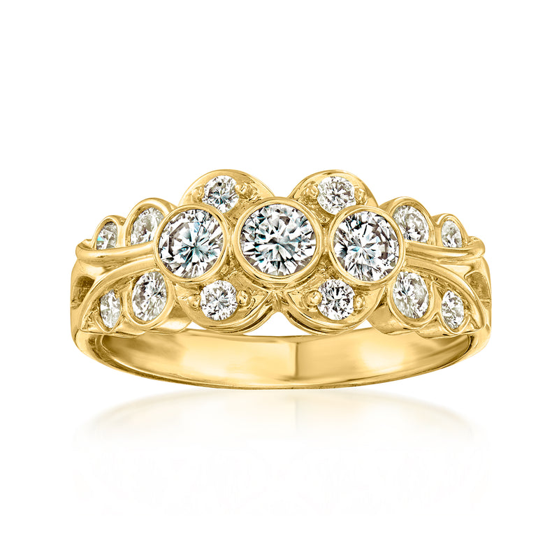 18kt yellow gold vintage diamond cluster ring with round stones and halo design