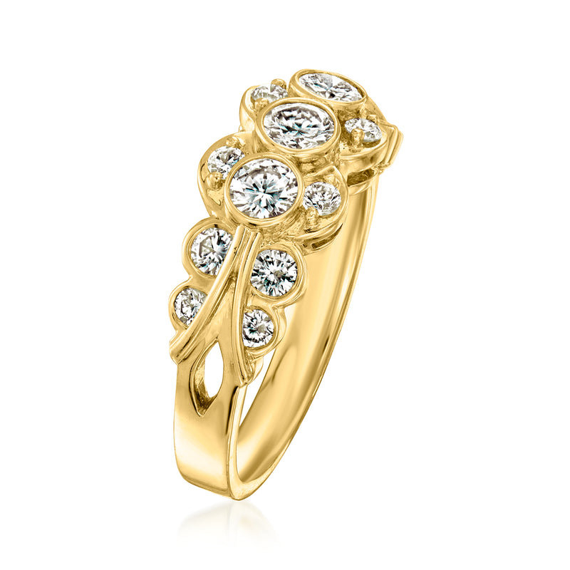 18kt yellow gold vintage diamond ring with round stones and scalloped bezel settings