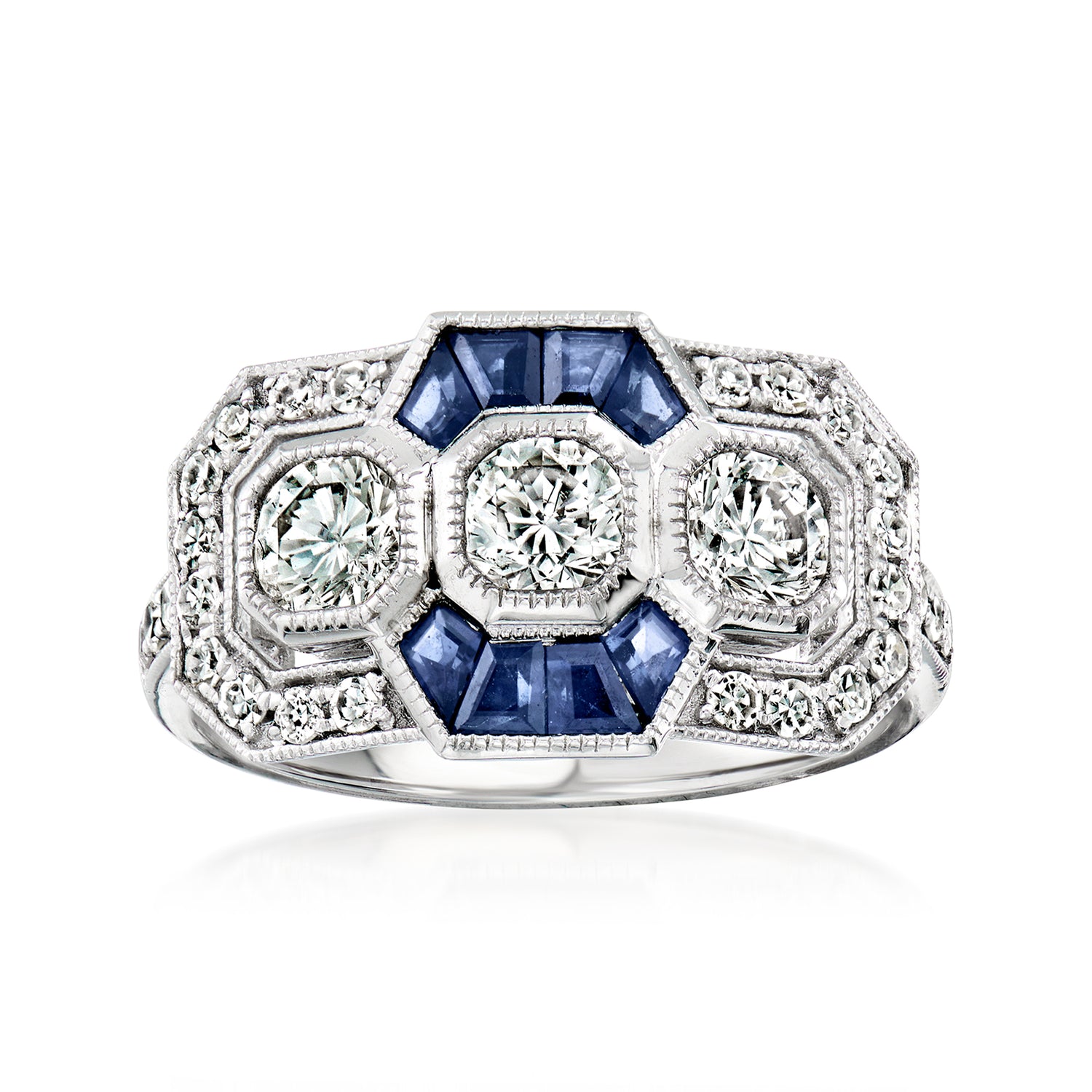C. 2010 Vintage 1.19 ct. t.w. Diamond and .61 ct. t.w. Sapphire Ring in Platinum