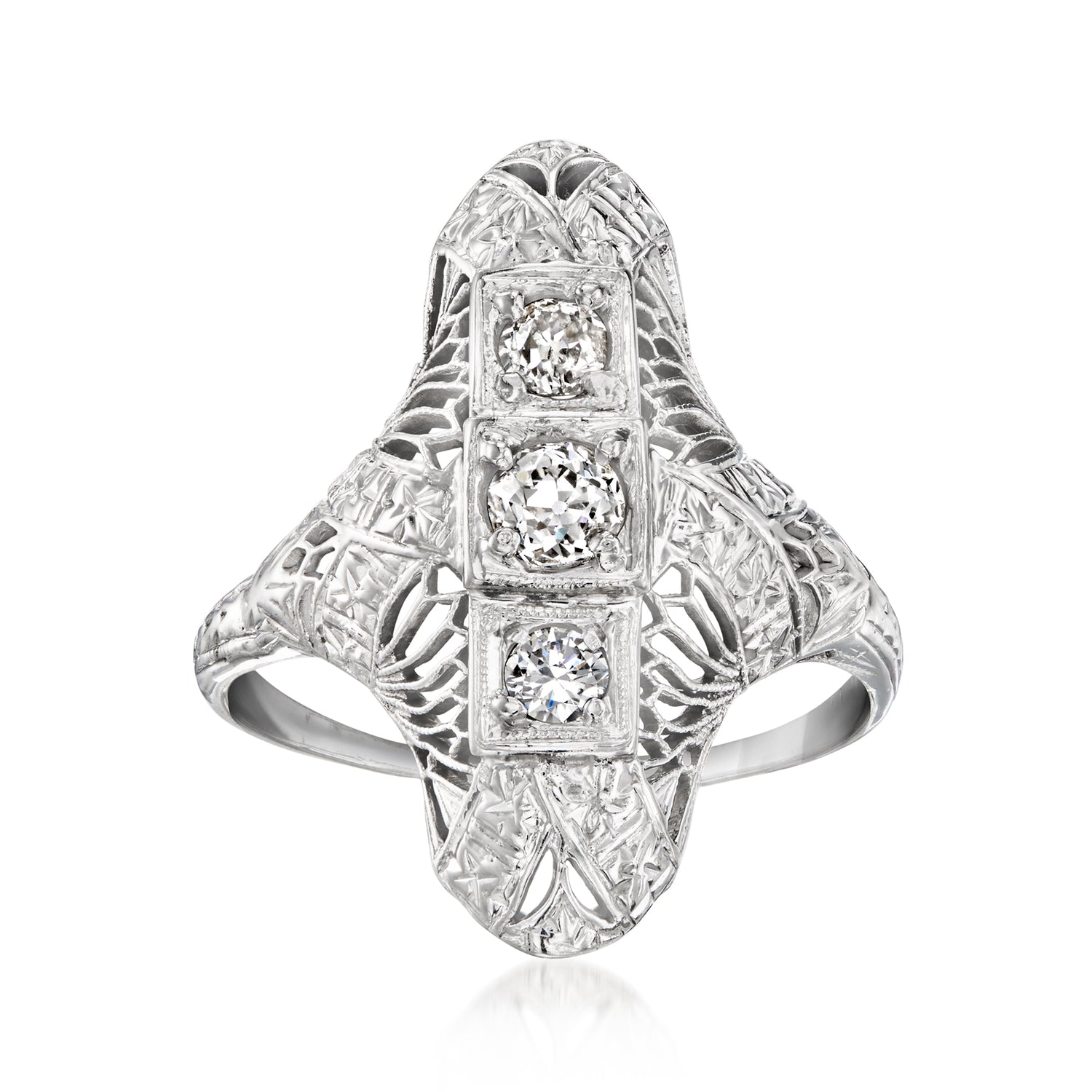 C. 1950 Vintage .36 ct. t.w. Diamond Openwork Ring in 14kt White Gold