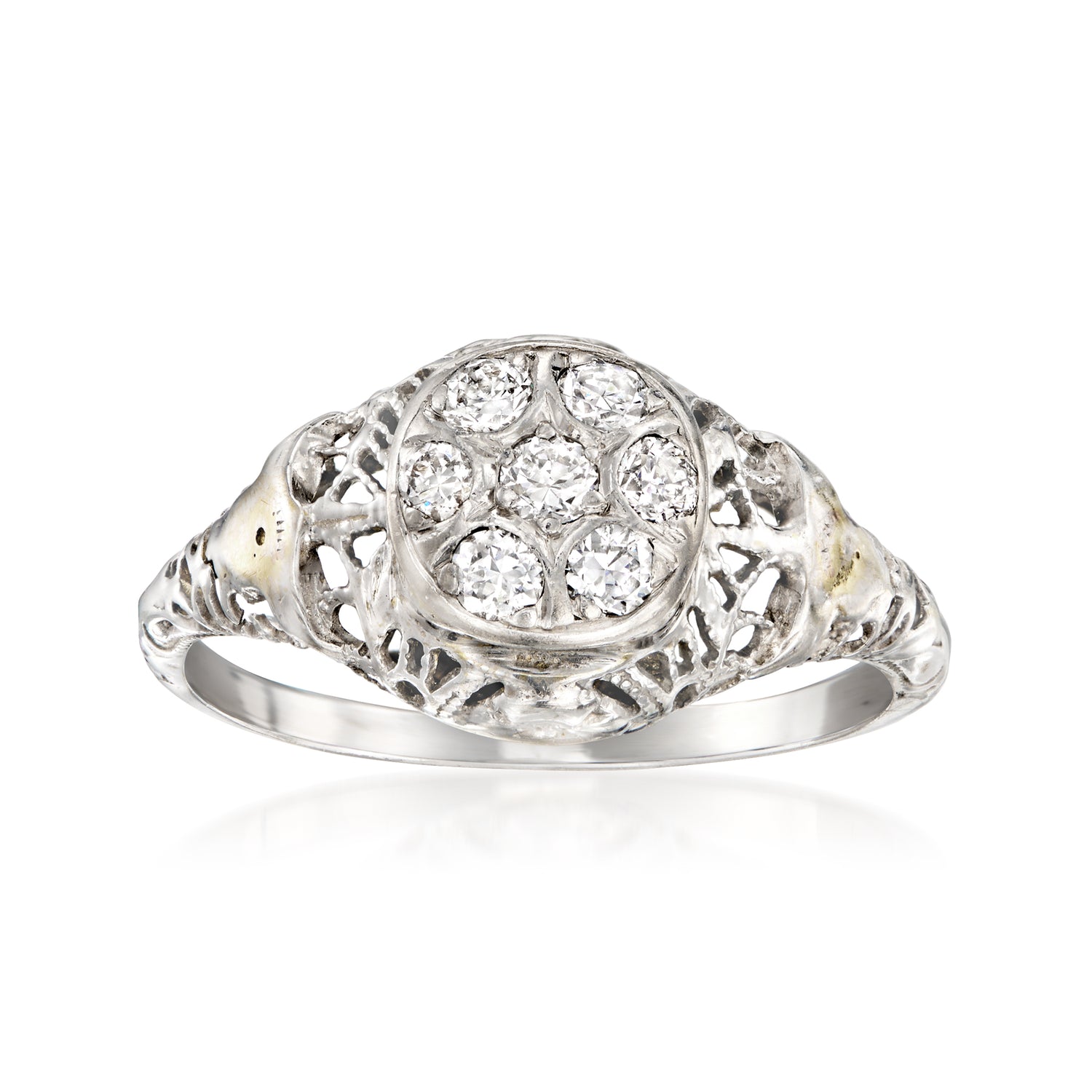 C. 1960 Vintage .21 ct. t.w. Diamond Cluster Filigree Ring in 18kt White Gold