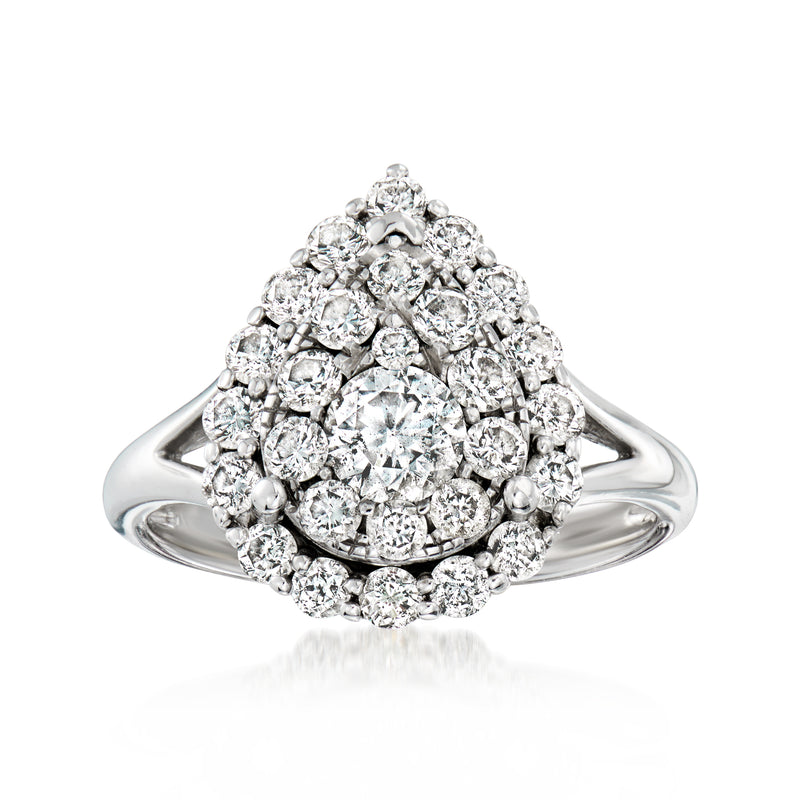 Teardrop diamond cluster ring, 14kt white gold with round-cut diamonds