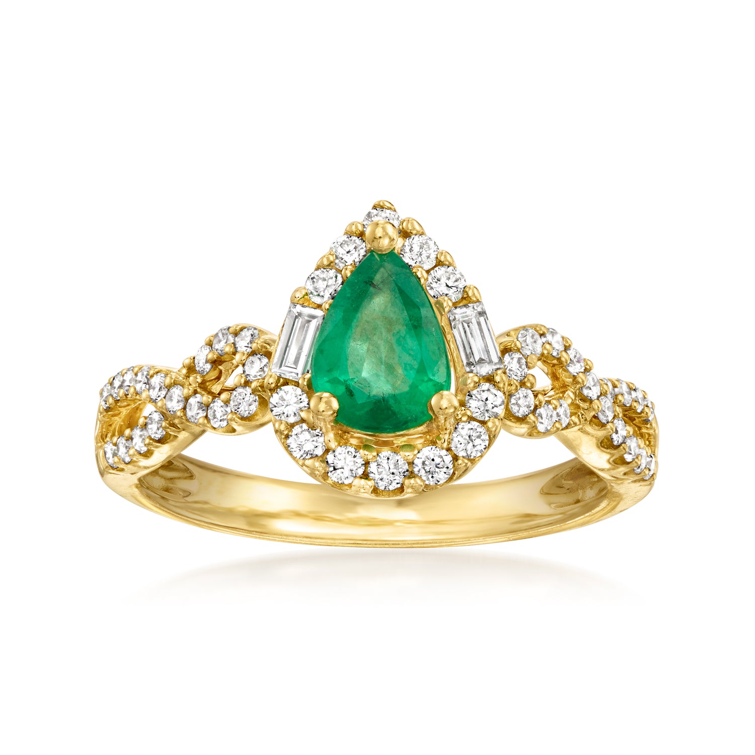 C. 2000 Vintage .60 Carat Emerald Ring with .65 ct. t.w. Diamonds in 14kt Yellow Gold
