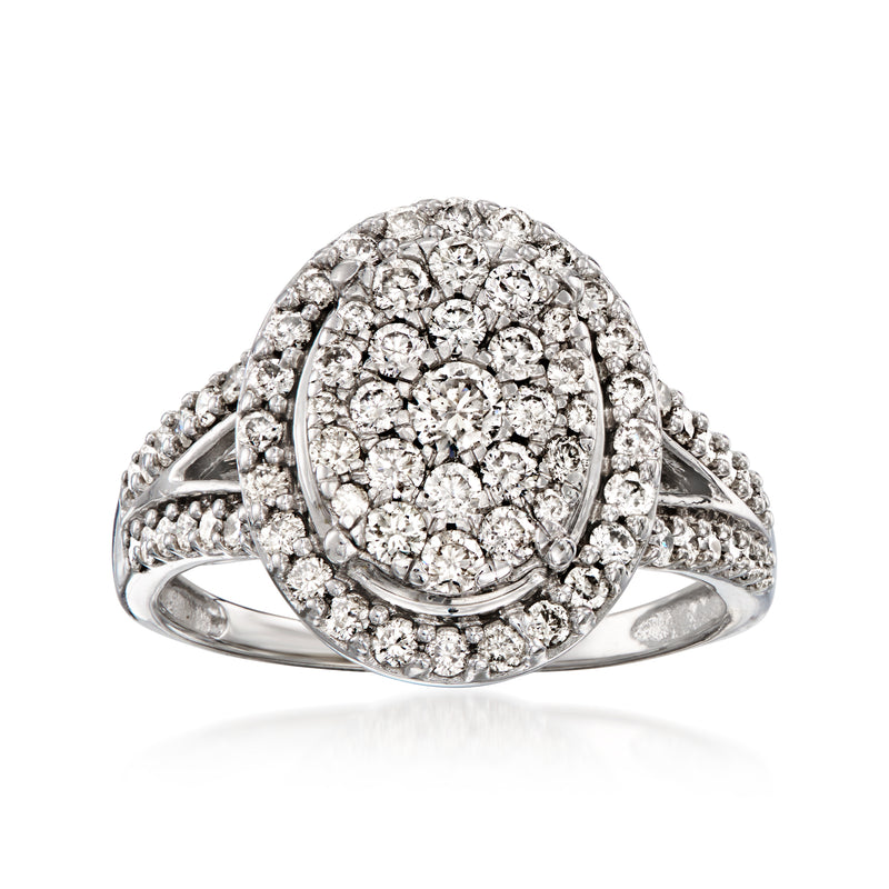 Vintage diamond oval cluster ring in white gold