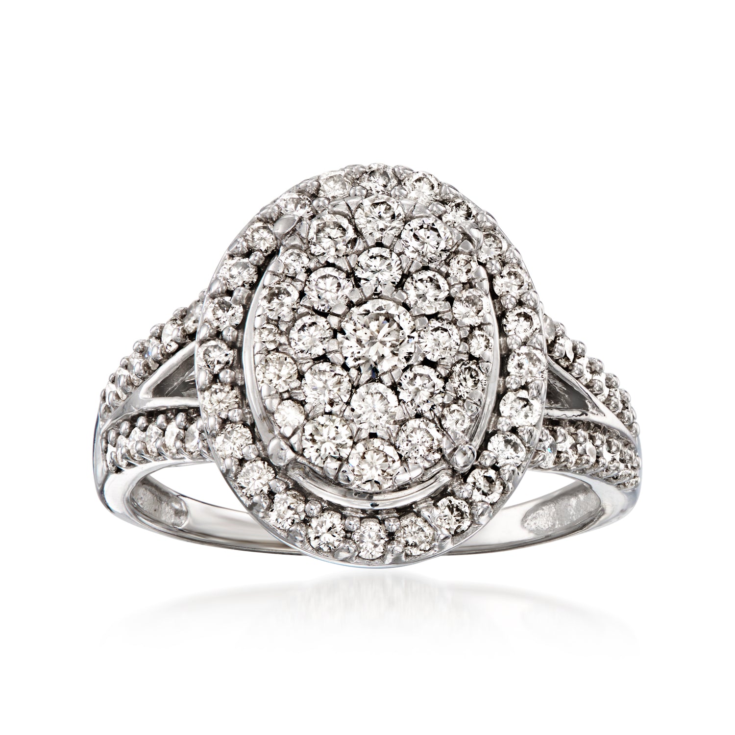 C. 1980 Vintage 1.35 ct. t.w. Diamond Oval Cluster Ring in 10kt White Gold
