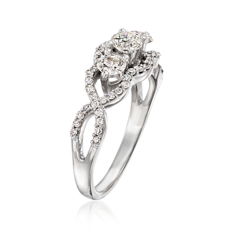 Vintage 14kt white gold diamond ring with marquise and round diamond cluster band