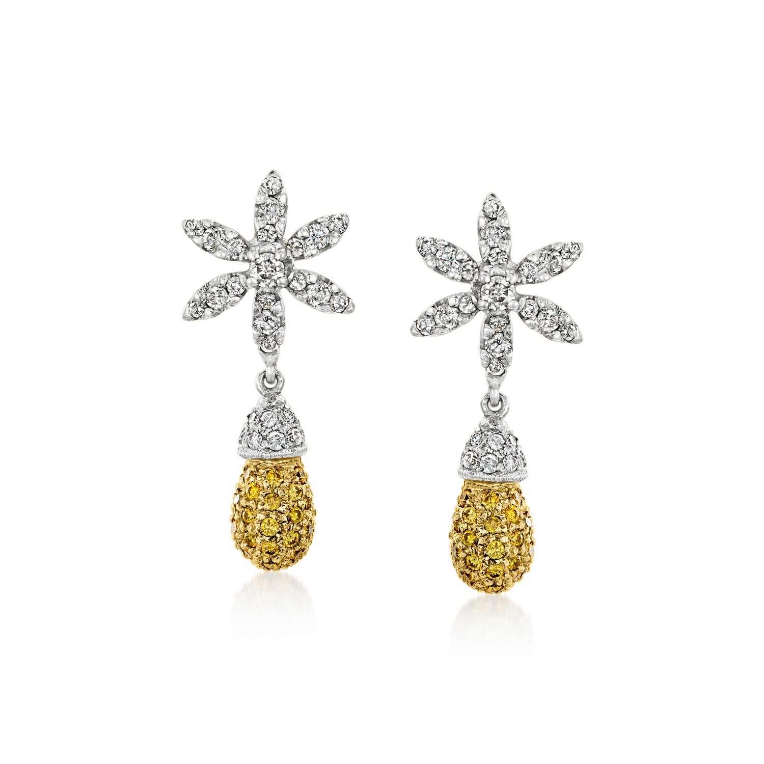 C. 2000 Vintage 1.34 ct. t.w. Yellow and White Diamond Drop Earrings in 18kt Two-Tone Gold