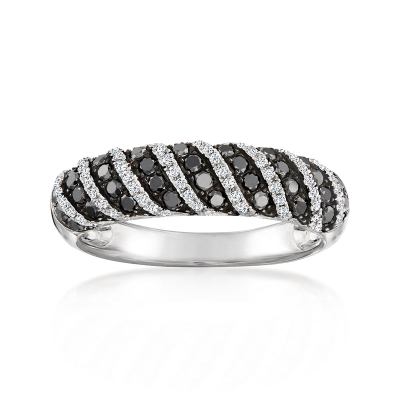 Twisted diamond ring in white gold with black and white stones