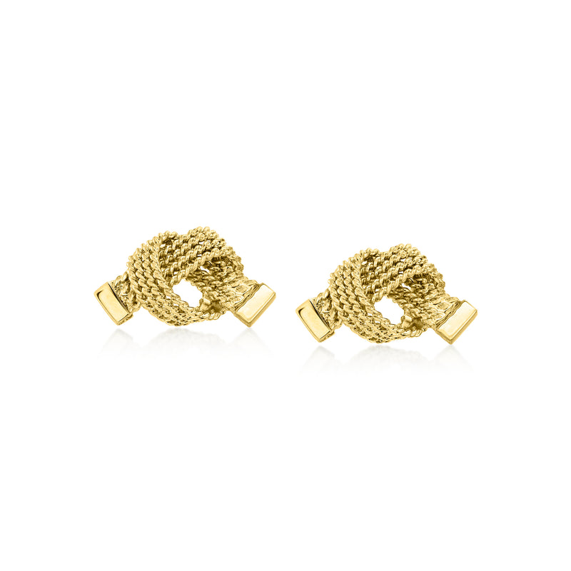 Vintage yellow gold knot stud earrings with textured rope knot design