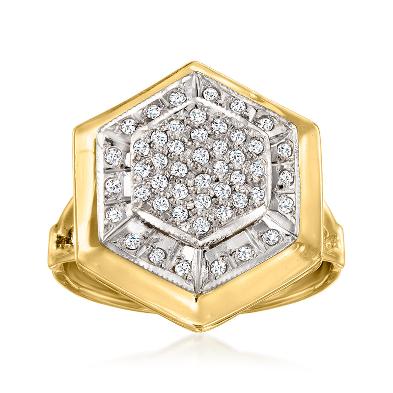 18kt yellow gold geometric diamond cluster ring with square halo setting