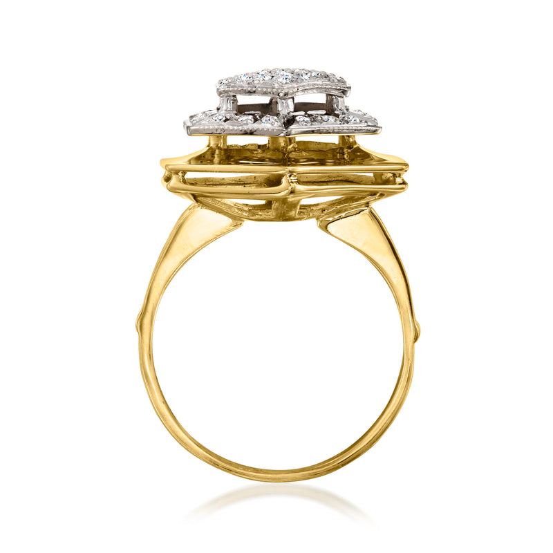 18kt yellow gold ring with stacked diamond top and curved round band