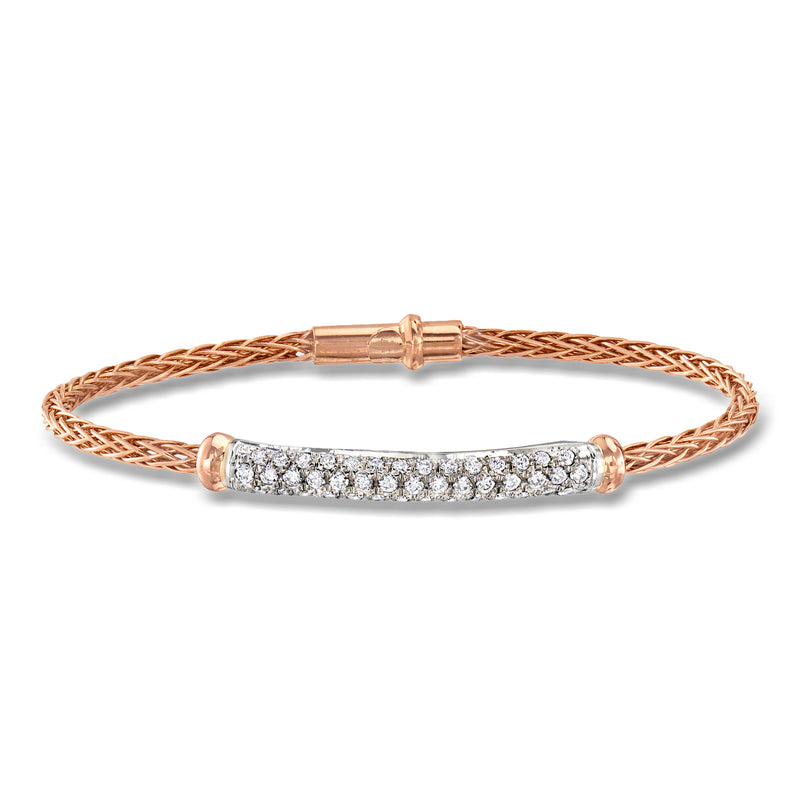 Two-tone braided gold bracelet with rectangular diamond station and hinge clasp