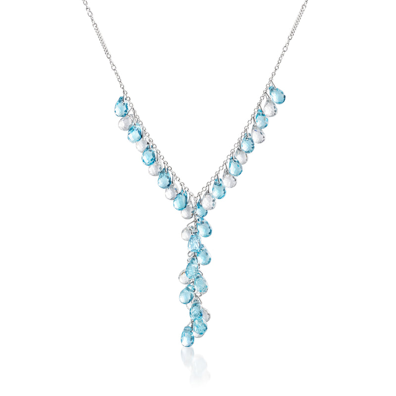 C. 1990 Vintage 13.00 ct. t.w. Swiss Blue Topaz and 12.35 ct. t.w. White Topaz Bead Drop Necklace in 14kt White Gold. 17"