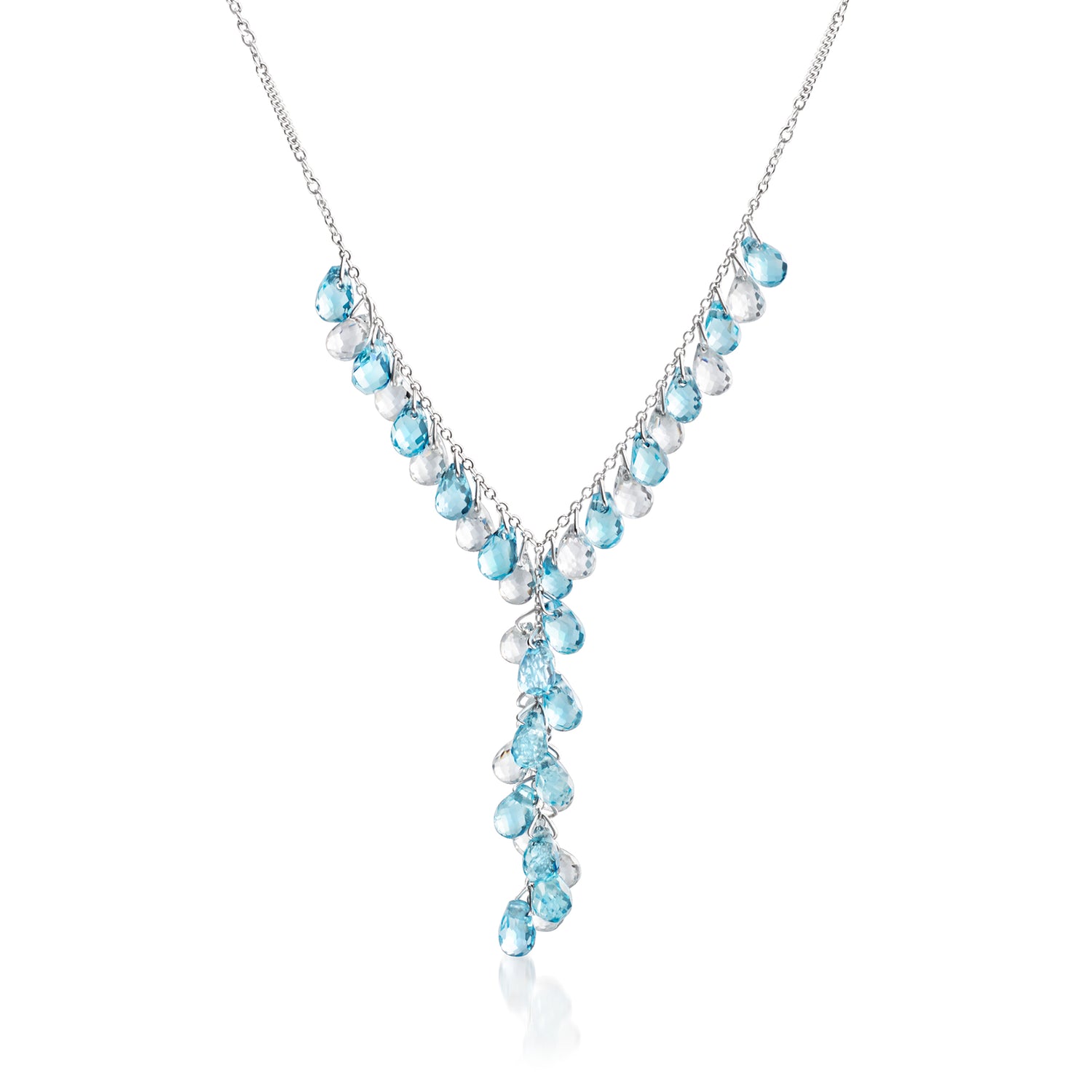 C. 1990 Vintage 13.00 ct. t.w. Swiss Blue Topaz and 12.35 ct. t.w. White Topaz Bead Drop Necklace in 14kt White Gold