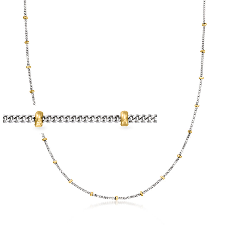 Two-tone gold bead station necklace with short chain and gold bead stations
