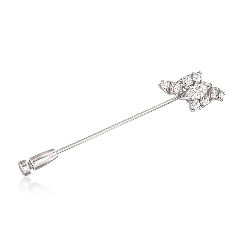 Vintage diamond stick pin in white gold with clustered sparkle on a long stem