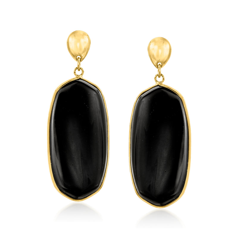 Gold-tone drop earrings with black oval simulated onyx