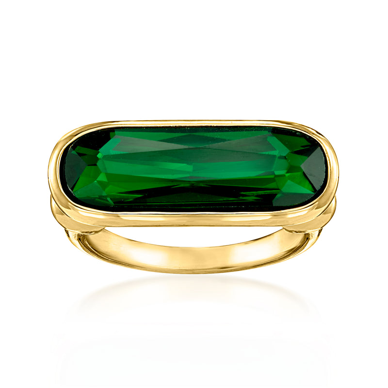 Gold-plated ring with oval emerald-green simulated gemstone setting