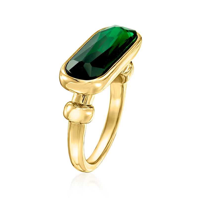 Gold-plated open-top ring with faceted emerald-green simulated stone