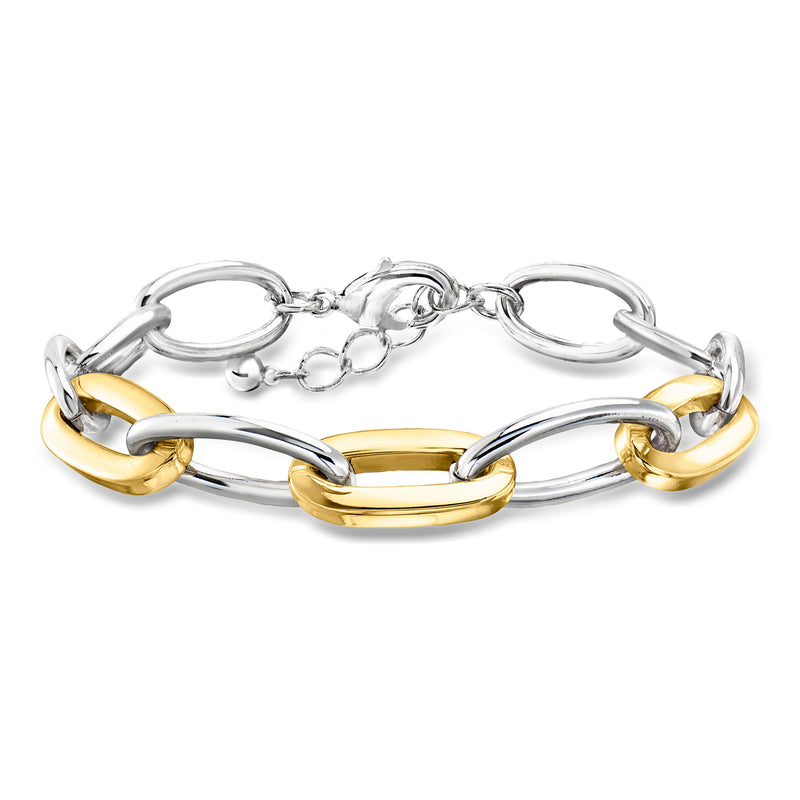 Silver and gold-plated link bracelet with oval and round chain links