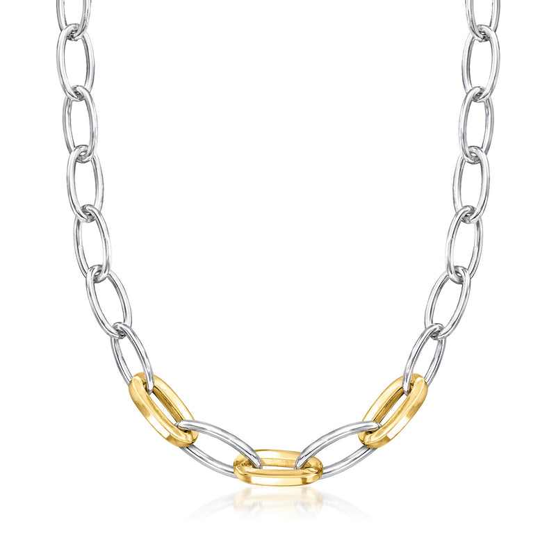 Silver and gold-plated link necklace with alternating oval links