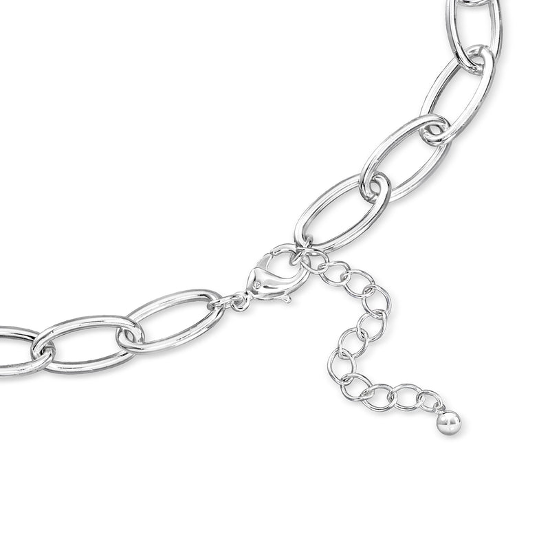 Silver link necklace with oval links and adjustable chain extender