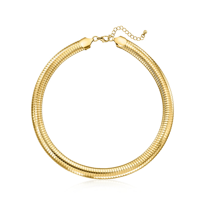 Gold-plated snake-chain necklace, 12mm links, round hoop with clasp and extender