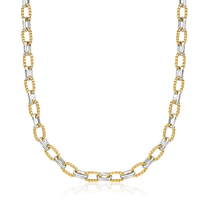 Silver and gold-plated link necklace with alternating chain segments
