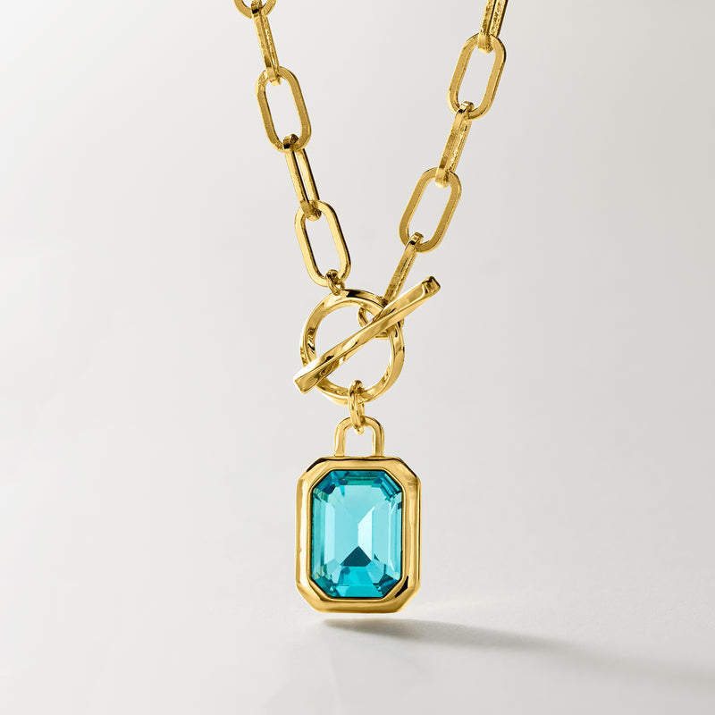 14kt Yellow Gold-Plated Necklace with Bezel-Set Simulated Swiss Blue Topaz